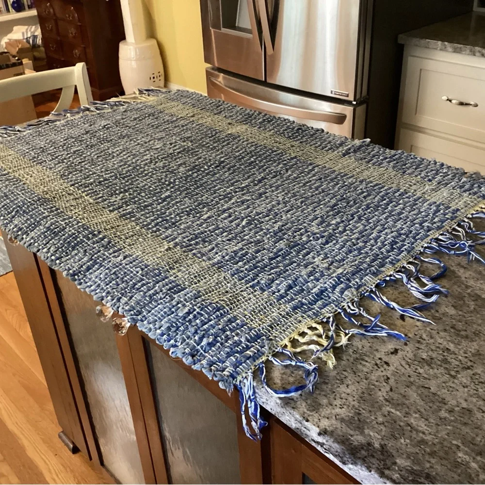 Blue and White Woven Throw Blanket